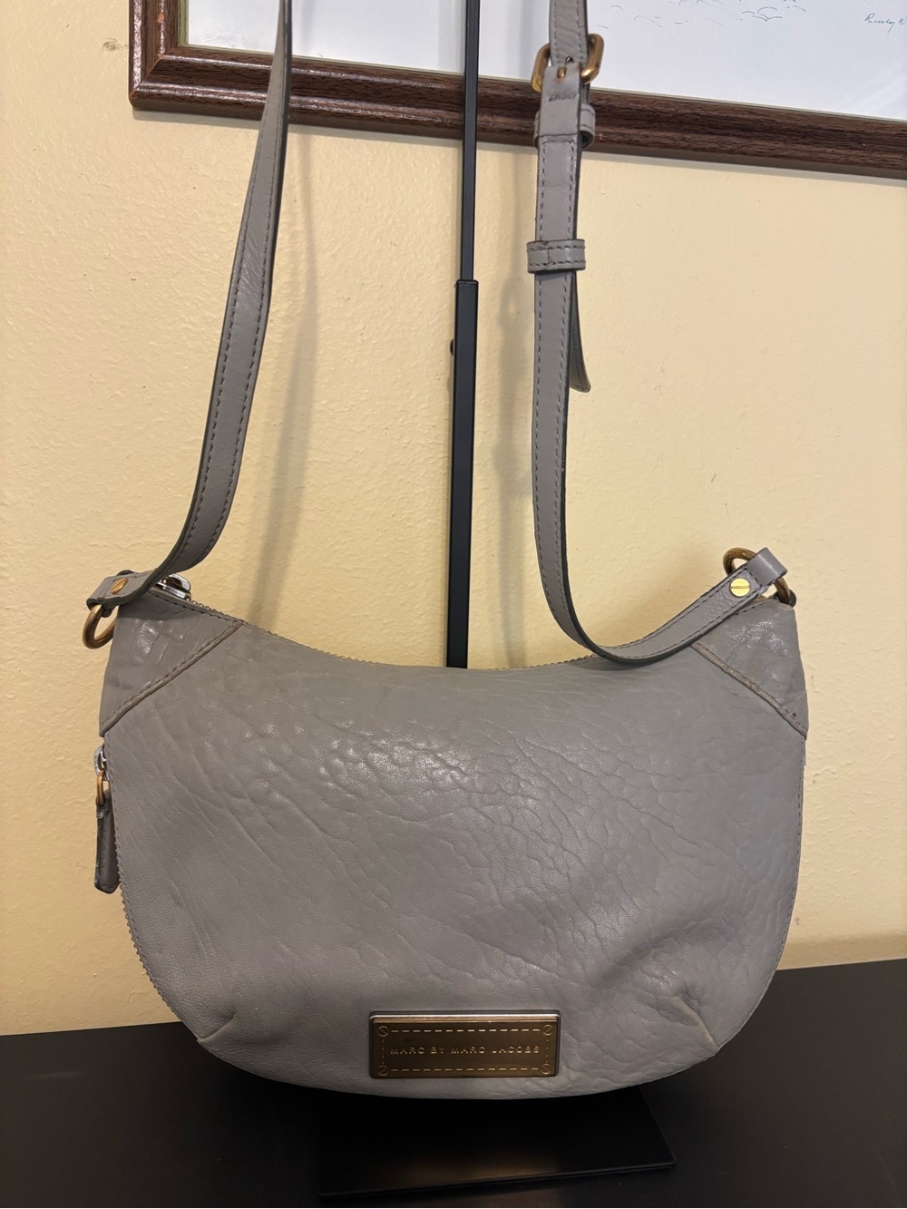 Marc by Marc Jacobs Gray Leather Crescent Crossbody with Gold Hardware